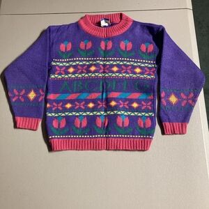 Vintage New Moves Made In USA Girl's Size 5/6 Floral Alphabet Fairisle Sweater